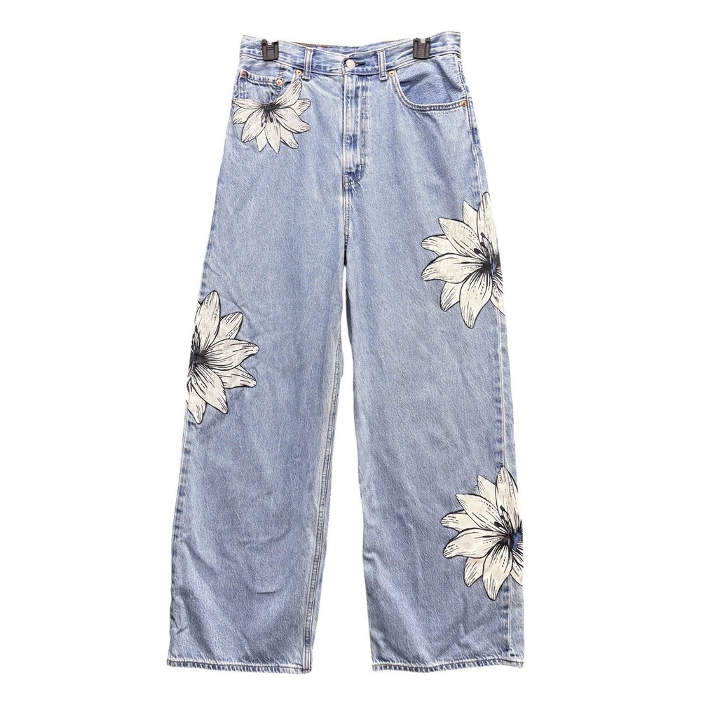 Levi's X FARM Rio High Rise Loose Jeans Women's 30x29 Blue Floral Tropical - Picture 1 of 13